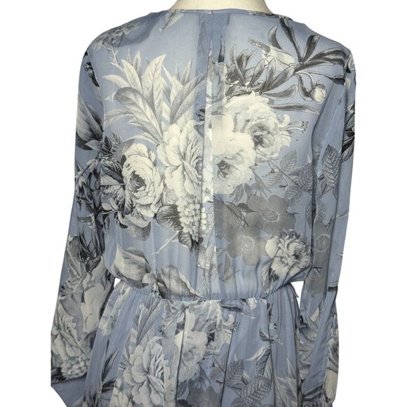 NEW Kate and Lily Womens Sz 6 Blue White Floral Print Maxi Dress Long Sleeve - Picture 7 of 15